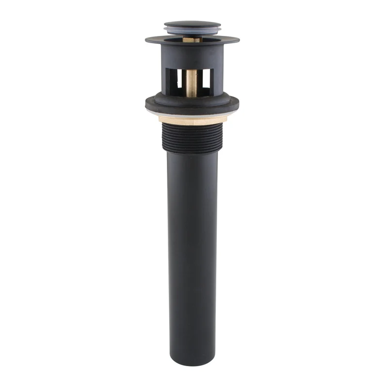 Bonde escamotable pour lavabo avec trop-plein, 1-1/4" x 8" (noir mat)