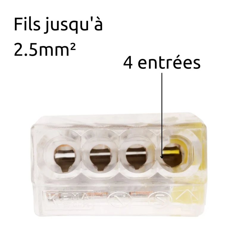 Lot de 10 bornes S2273 - Connexion rapide - 4 conducteurs - fils rigides 2,5mm² - Jaune - Wago
