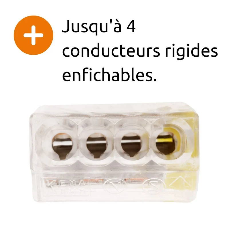 Lot de 10 bornes S2273 - Connexion rapide - 4 conducteurs - fils rigides 2,5mm² - Jaune - Wago