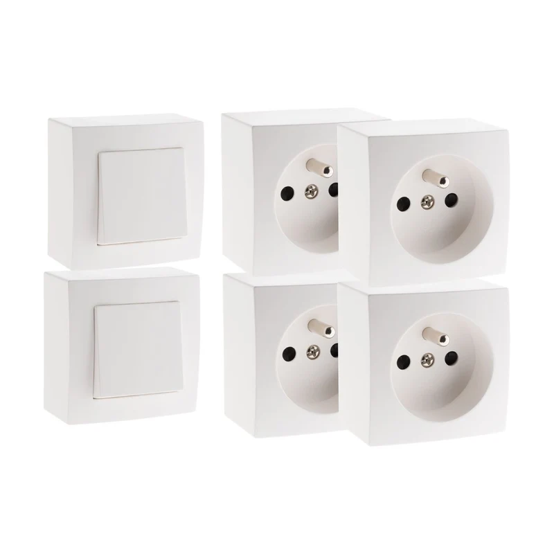 Lot de 2 interrupteurs va et vient + 4 prises 16A en saillie - Blanc - Presto - Zenitech