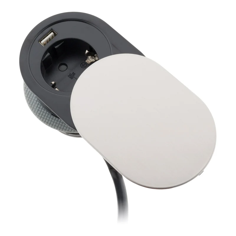 Prise encastrable Schuko + USB A avec couvercle à glissière - Noir - Otio