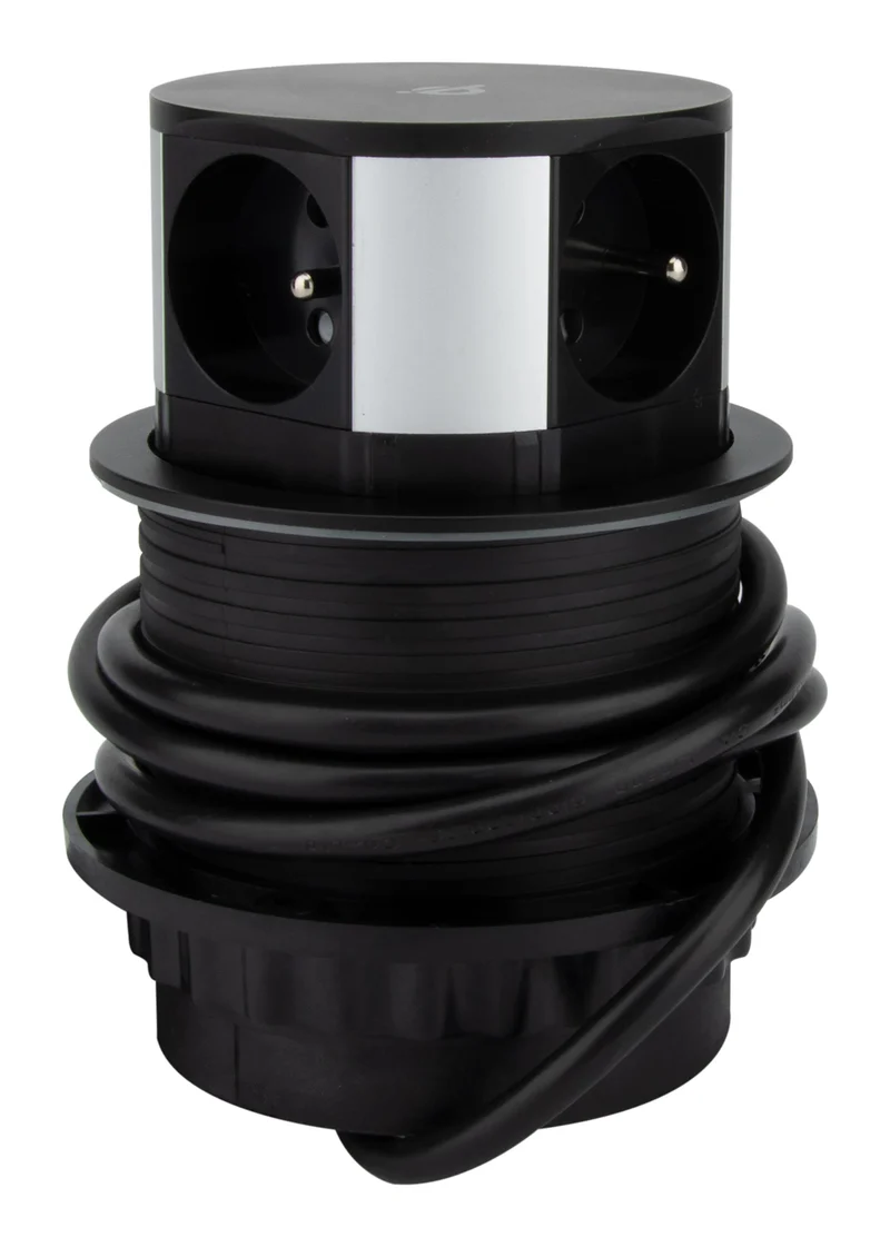 Bloc multiprise encastrable 3 prises 16A + 2xUSB et chargeur induction - Noir - Otio