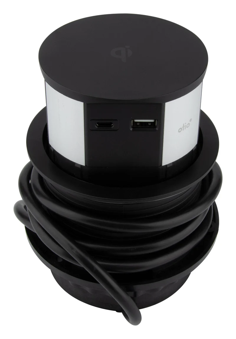 Bloc multiprise encastrable 3 prises 16A + 2xUSB et chargeur induction - Noir - Otio