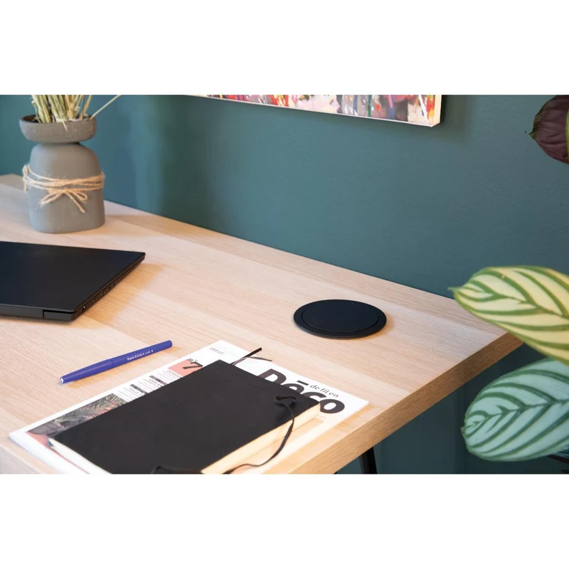 Bloc multiprise encastrable 3 prises 16A + 2xUSB et chargeur induction - Noir - Otio