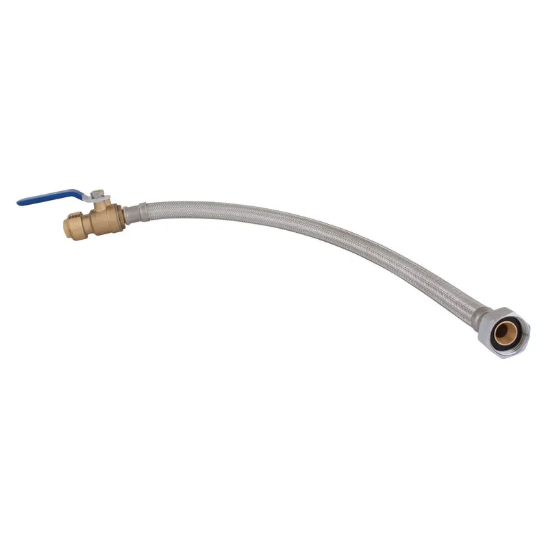 Connecteur tressé pour chauffe-eau à connexion rapide avec port intégral et valve, 1/2'' x 3/4" x 24''