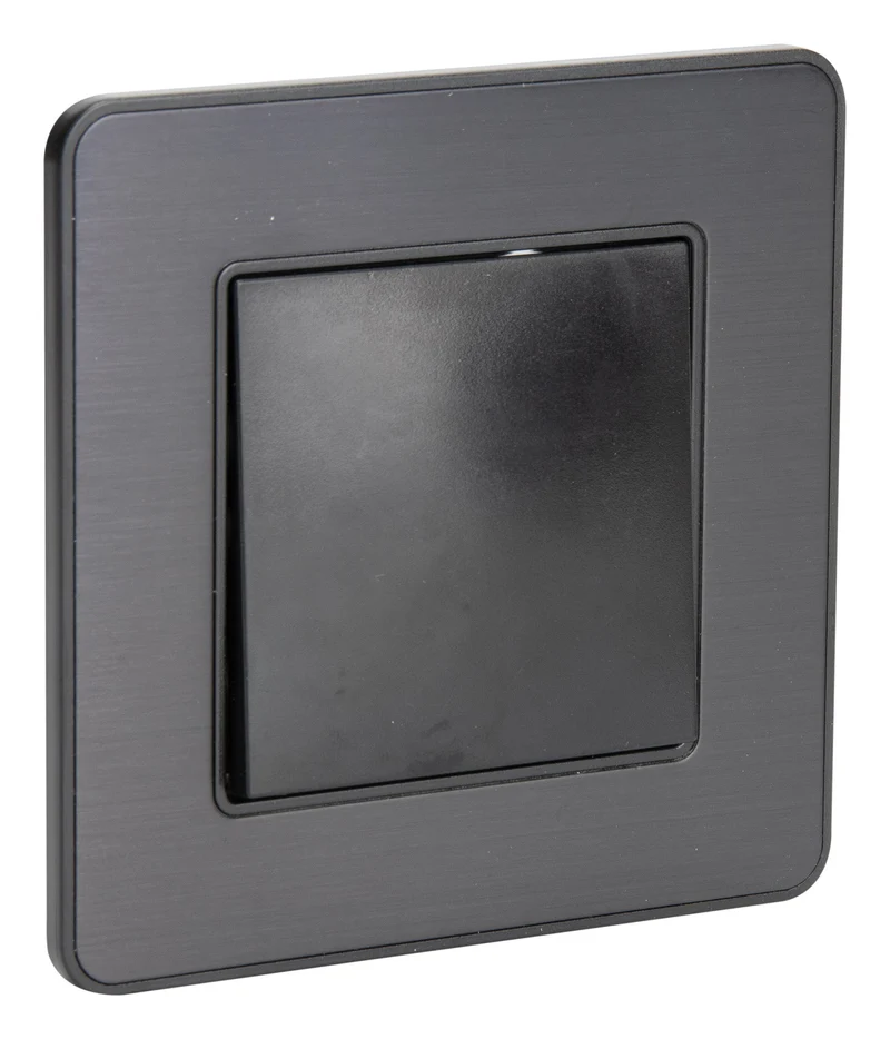 Interrupteur complet va et vient simple 10A - métal Noir brossé - Kouro - Zenitech