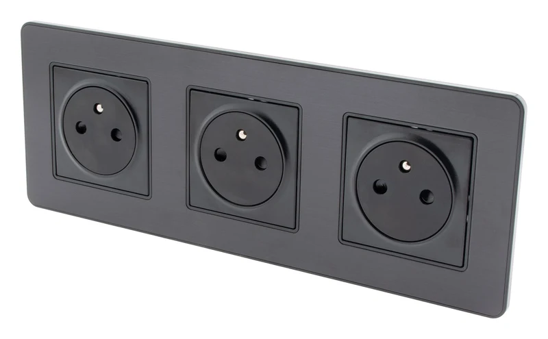 Prise 16A 2P+T Easy Eject en métal noir brossé - Kouro - Zenitech