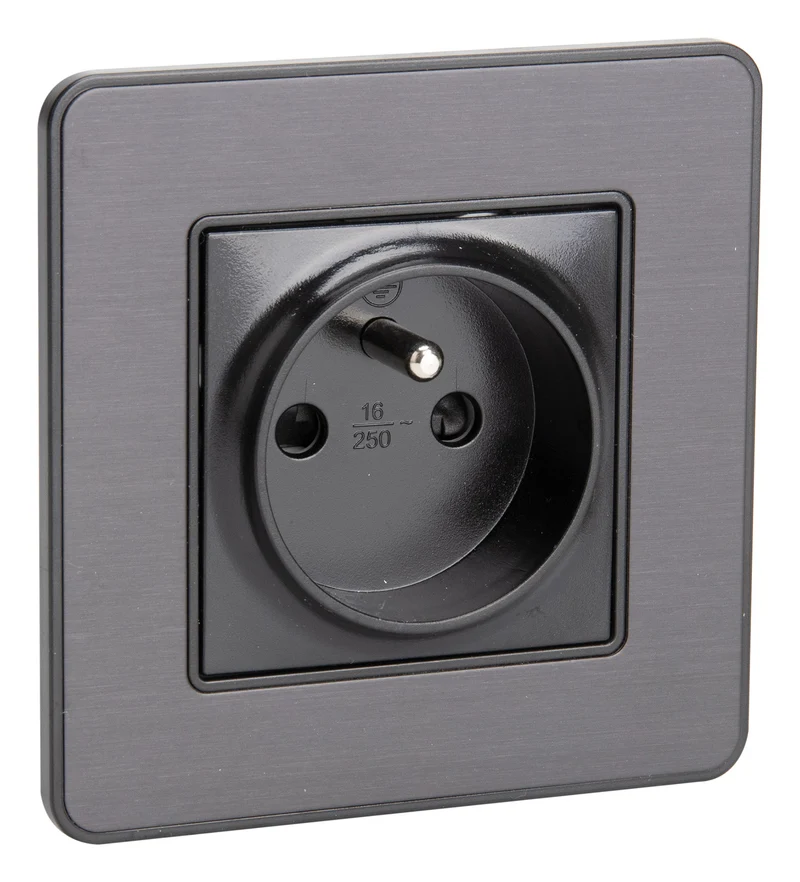 Prise 2P+T 16A simple complet - métal Noir brossé - Kouro - Zenitech