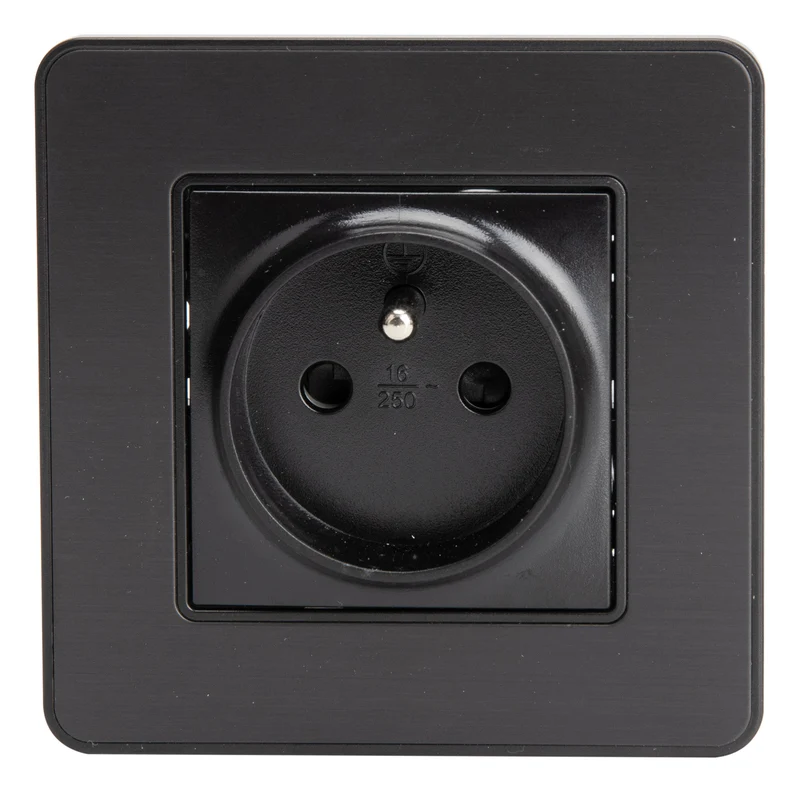 Prise 2P+T 16A simple complet - métal Noir brossé - Kouro - Zenitech