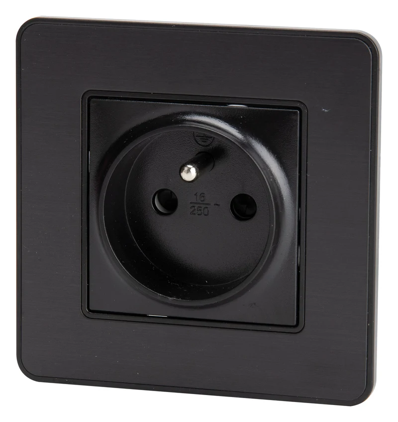 Prise 2P+T 16A simple complet - métal Noir brossé - Kouro - Zenitech