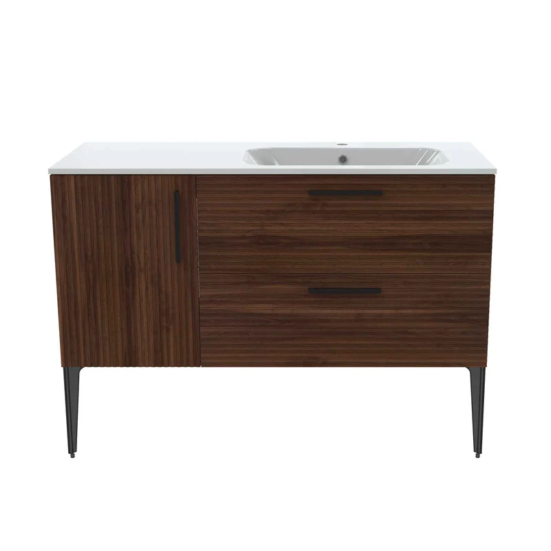 Meuble-lavabo autoportant au devant fini cannelé, 48'' (noisette)