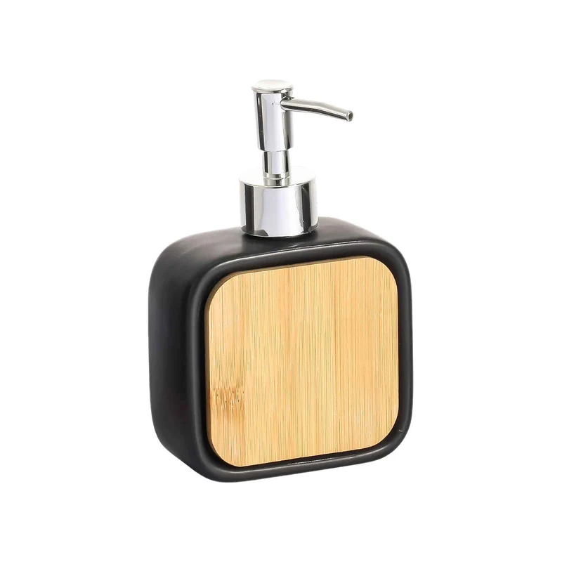 Distributeur de savon en dolomite avec déco bambou, noir mat