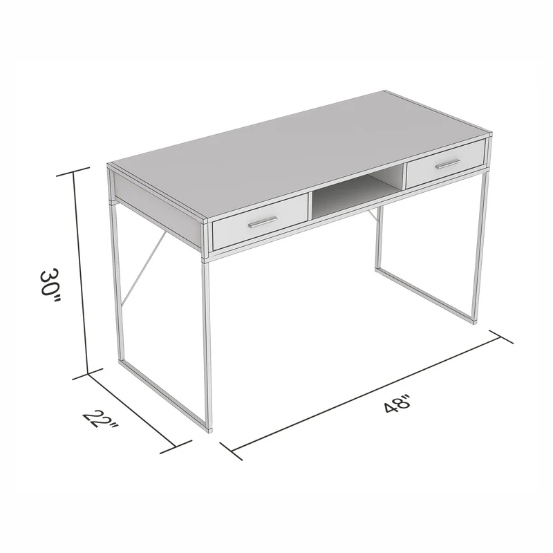 Bureau de travail avec 2 tiroirs et 1 étagère, 48" x 22" x 30"