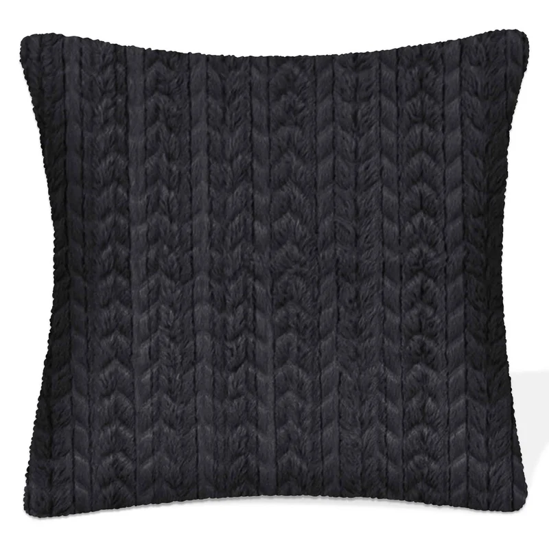 Coussin tricoté et texturé en fausse fourrure, 17'' x 17'' (noir)