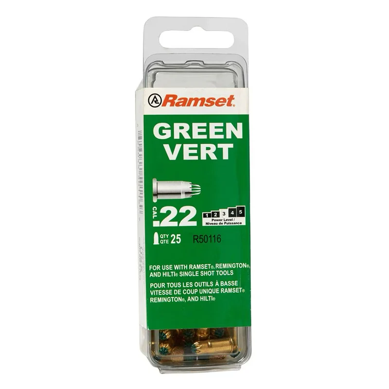 Cartouche coup simple vert calibre .22, 25 unités