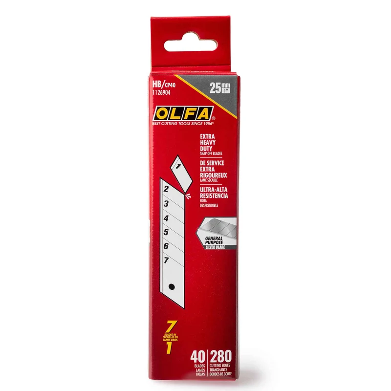 Paquet de lames sécables de 25 mm pour couteau utilitaire, 40 unités