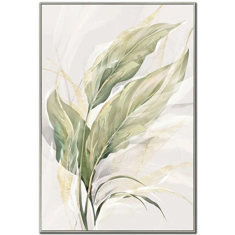 Toile embellie à la main avec cadrage feuilles vertes (droite), 28'' x 42''