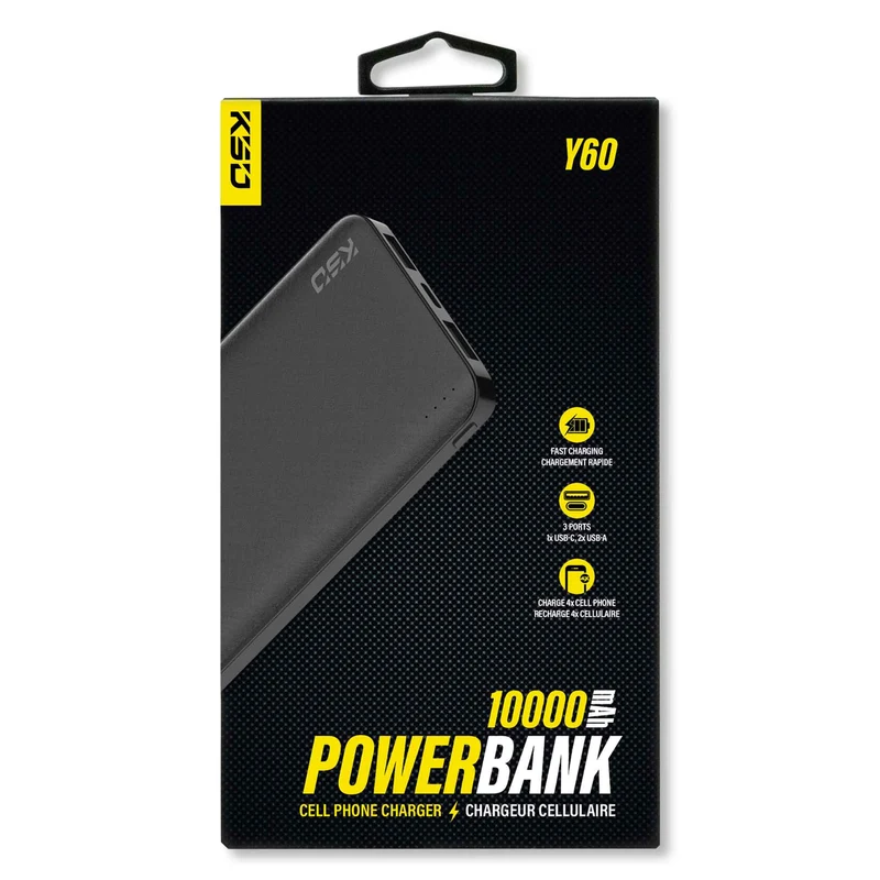 Chargeur de cellulaire portatif 10,000 Mha, 3 ports