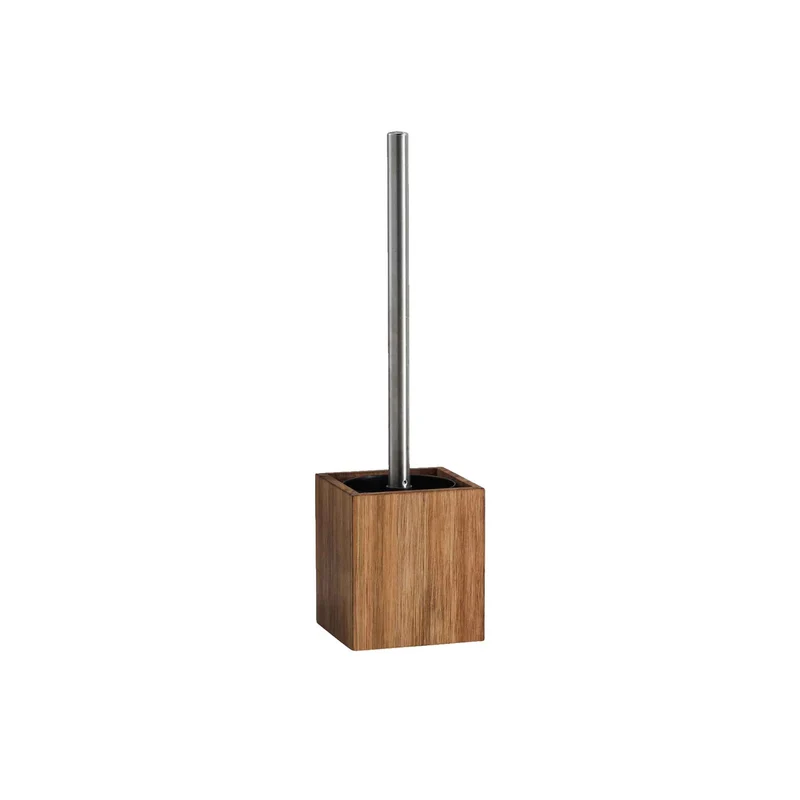 Porte-brosse de toilette en bois d'acacia avec manche en acier inoxydable