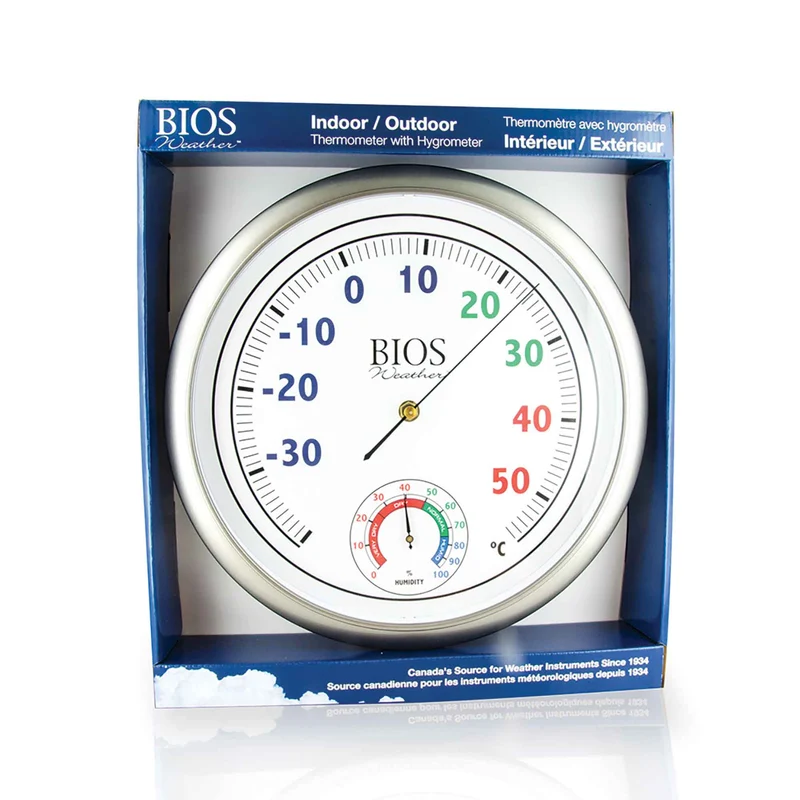 Thermomètre avec hygromètre rond d'intérieur et d'extérieur, 12''