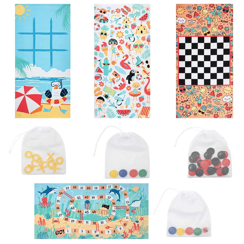 Serviette de plage en microfibre avec jeux, 28'' x 58'' (choix entre 4 modèles)