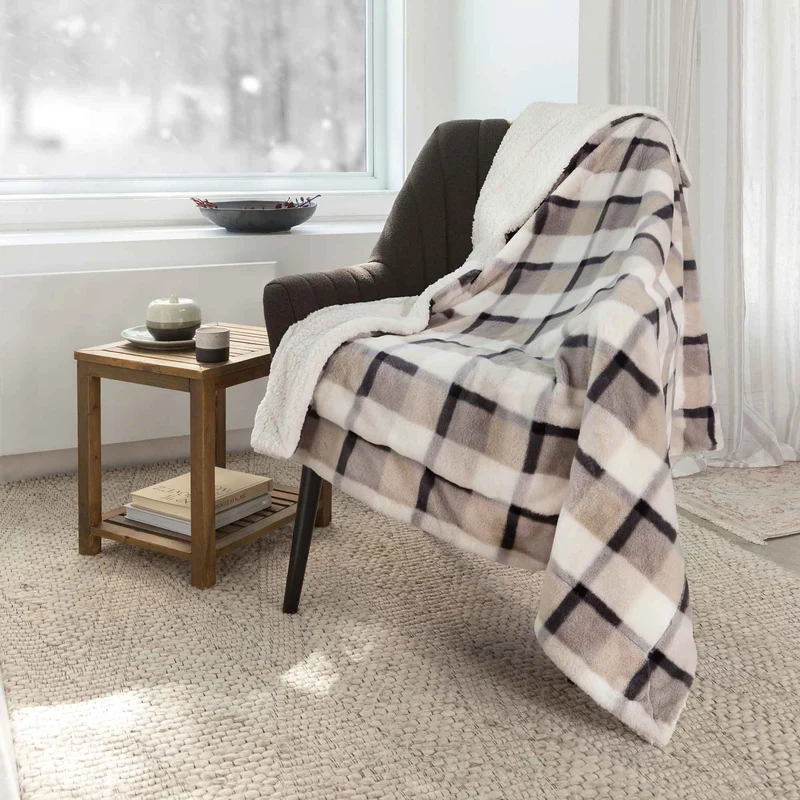 Jeté en fausse fourrure avec endos en sherpa, 48'' x 60'' (carrelé taupe)