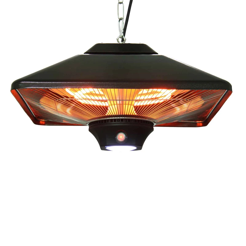 Chauffe-terrasse électrique à infrarouge suspendue avec éclairage DEL, triple puissance, (700 W / 800 W / 1 500 W)