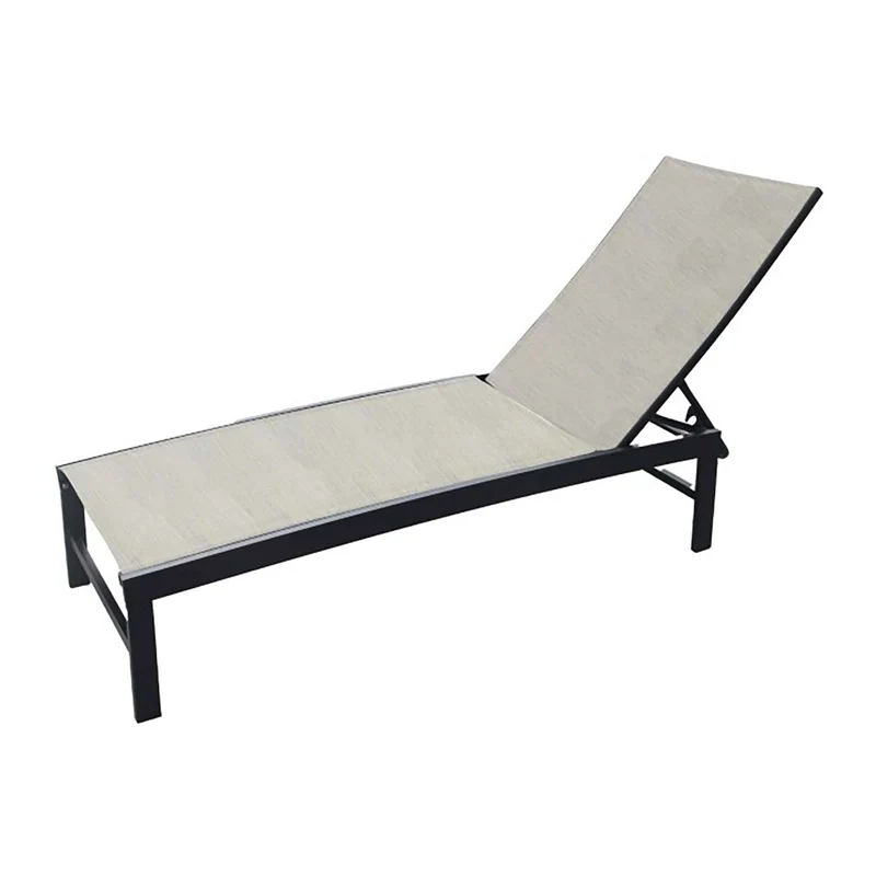 Chaise longue de patio avec tissu textilène texturé, grège