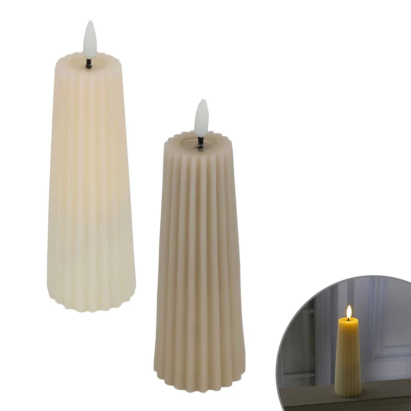 Bougie pilier en cire striée à DEL avec flamme 3D, 8,7'' (choix entre 2 couleurs)