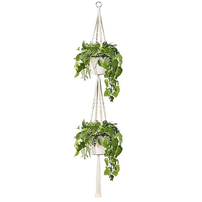Suspension à doubles jardinières en macramé, 67''