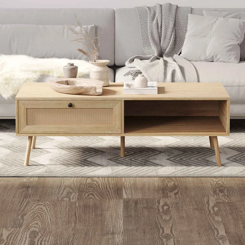 Table basse d'aspect bois naturel avec rangement, 47'' x 23,5'' x 16''