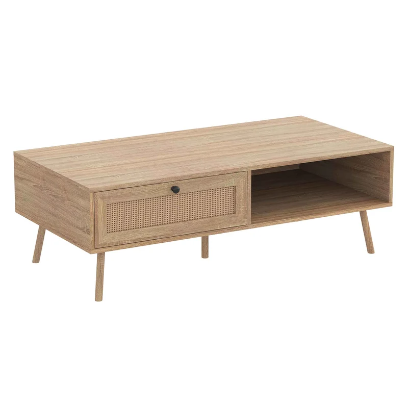 Table basse d'aspect bois naturel avec rangement, 47'' x 23,5'' x 16''