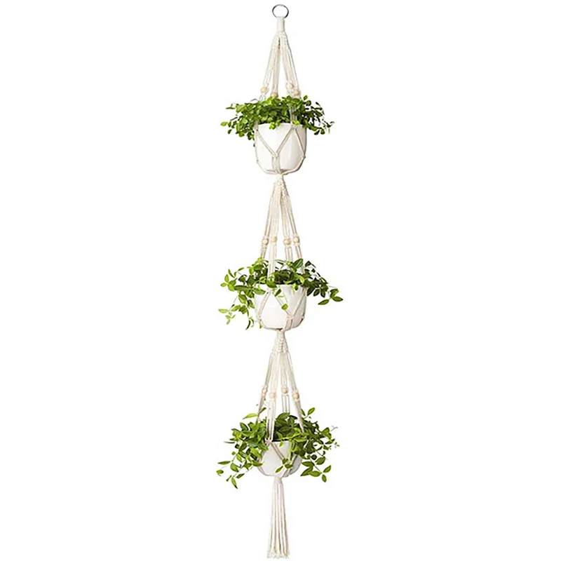 Suspension à triples jardinières en macramé, 70''