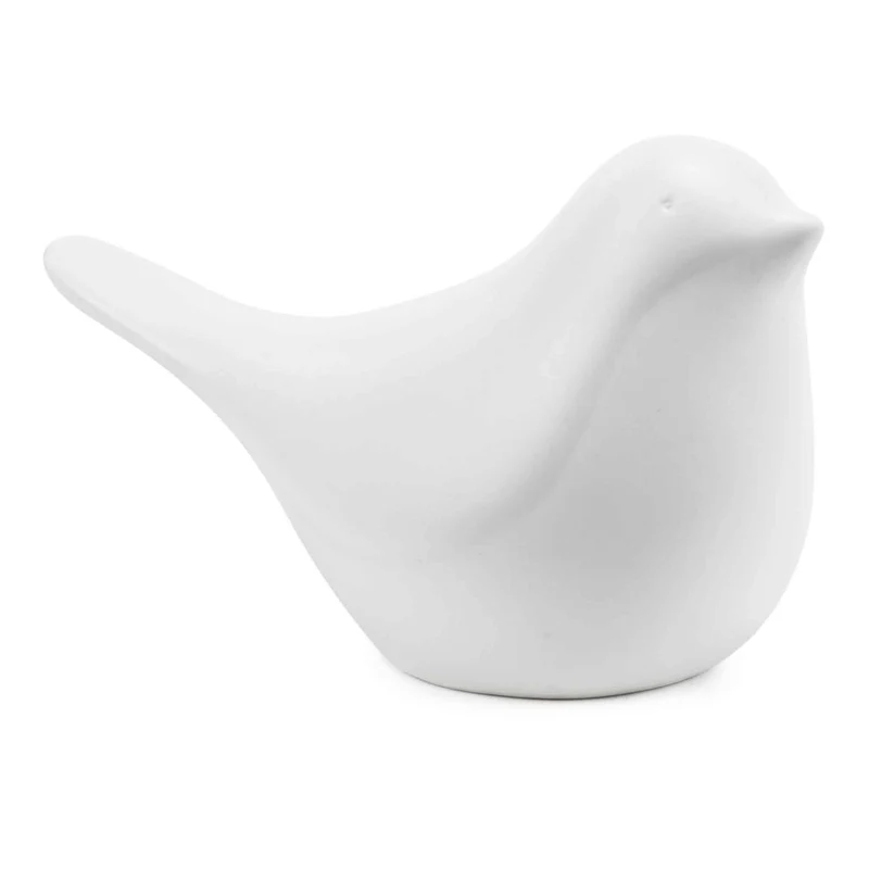Oiseau décoratif en céramique blanc mat, 4'' x 4'' x 6''