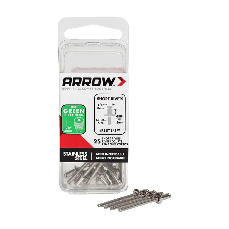 Rivet court de 1/8" en acier inoxydable, 25 unités
