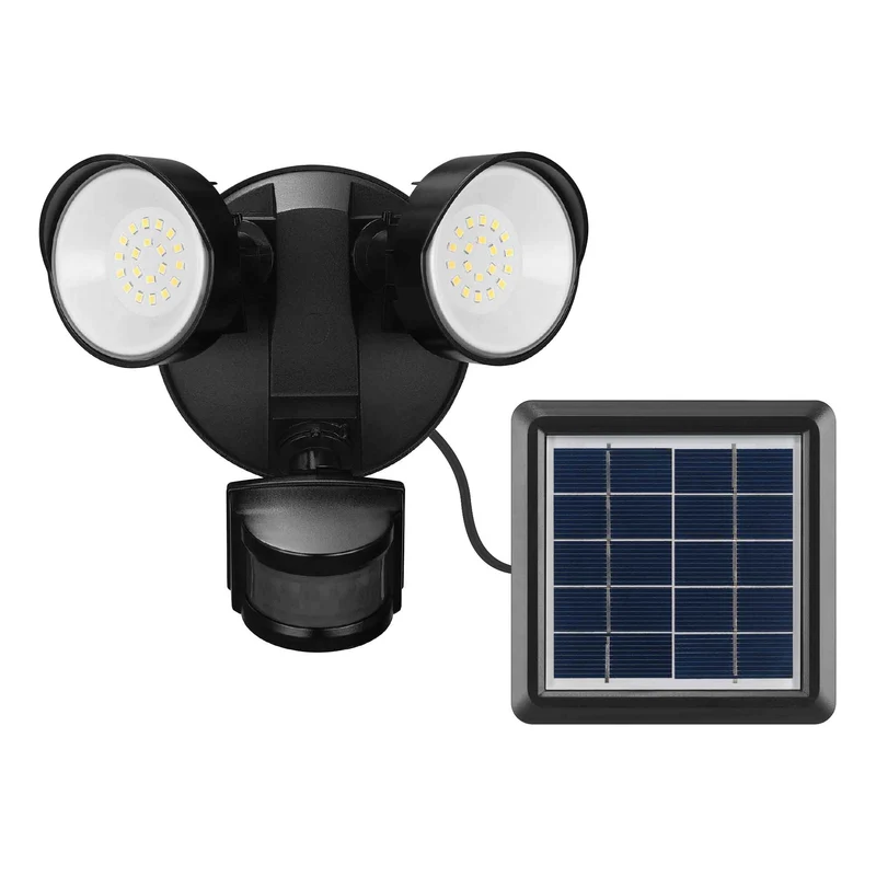 Luminaire de sécurité DEL solaire à 2 lumières avec détecteur de mouvement 180°, noir