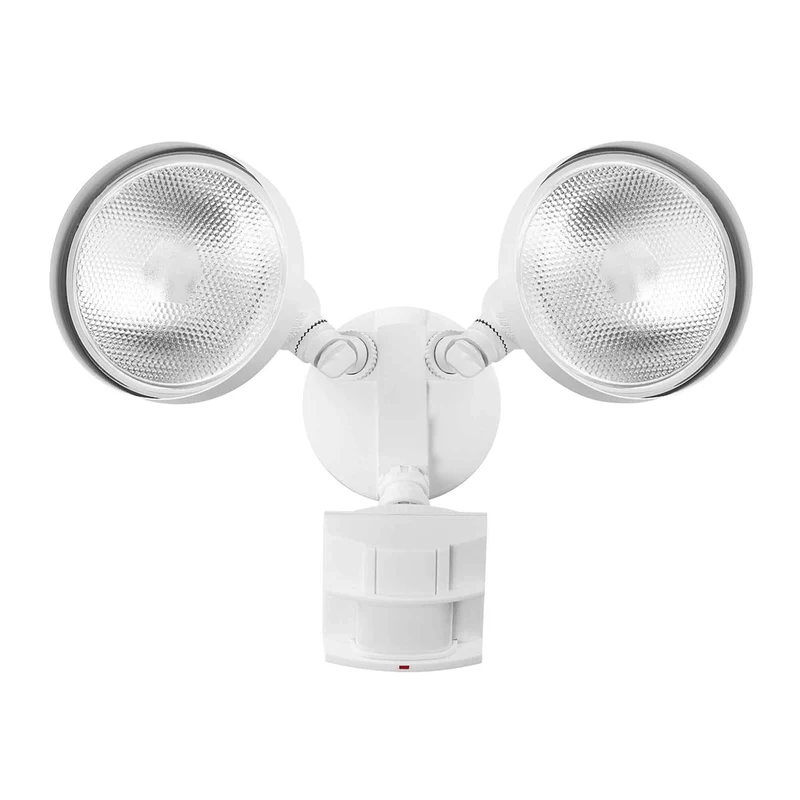 Luminaire de sécurité câblé PAR à 2 lumières avec détecteur de mouvement 180°, blanc