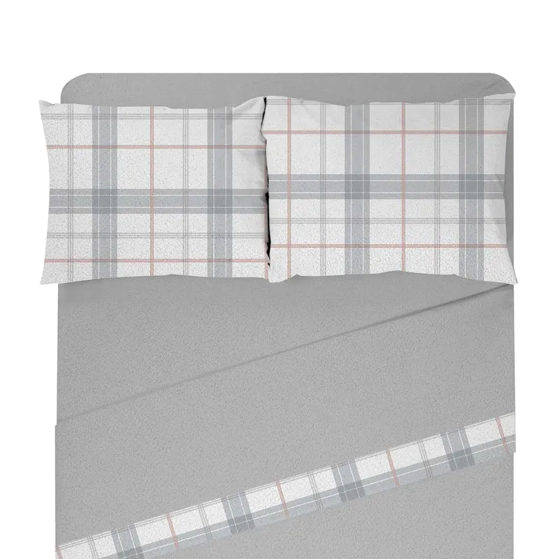Ensemble de draps thérapeutiques pour lit simple en molleton avec carreaux gris, 3 pièces