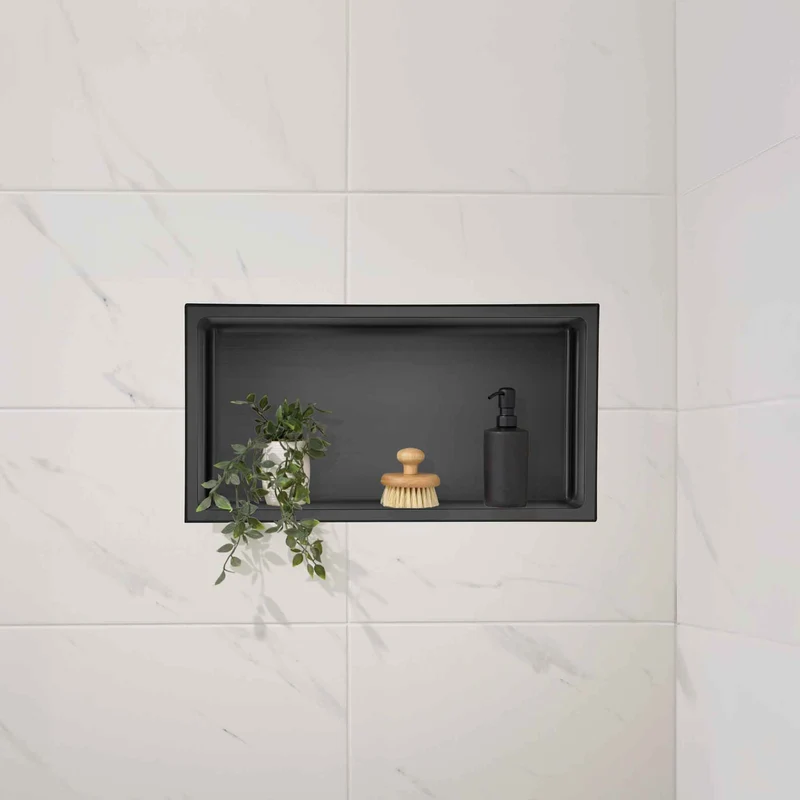 Niche de douche murale Layla en acier inoxydable noir mat, 12" x 24"