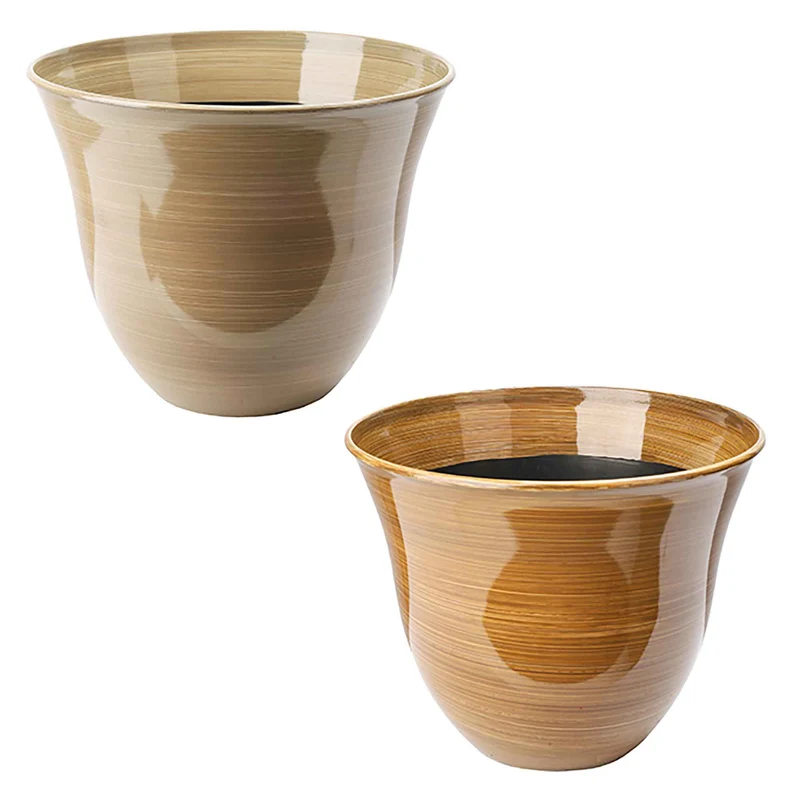 Pot rond à finition de bois émaillé, 13'' x 10,25'' (choix entre 2 couleurs)