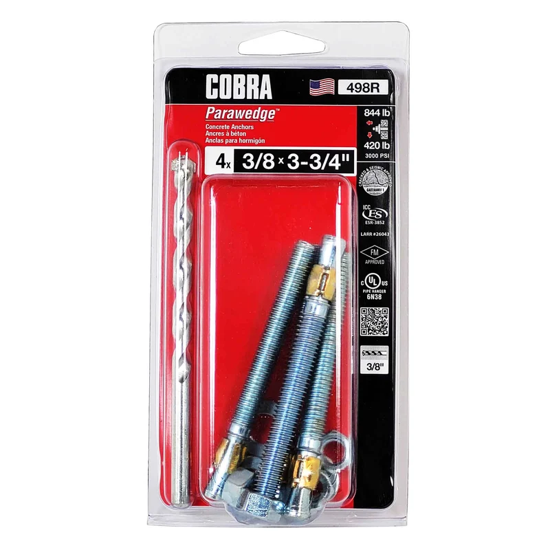 Ancrage plaqué zinc pour béton Parawedge de 3/8" x 3-3/4", (4 pk)