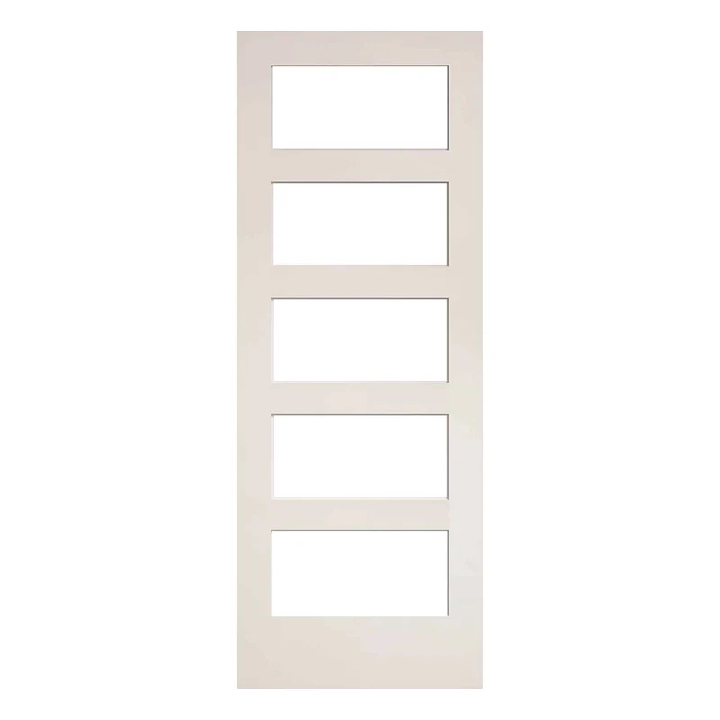 Porte Française de style Shaker à 5 verres clairs avec apprêt blanc, 32'' x 80''