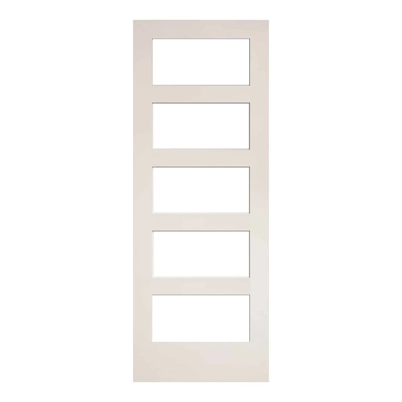 Porte Française de style Shaker à 5 verres clairs avec apprêt blanc, 24'' x 80''