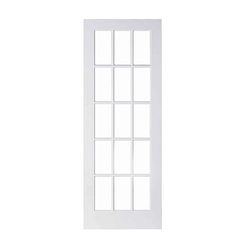 Porte Française de style Shaker à 15 verres clairs avec apprêt blanc, 30'' x 80''
