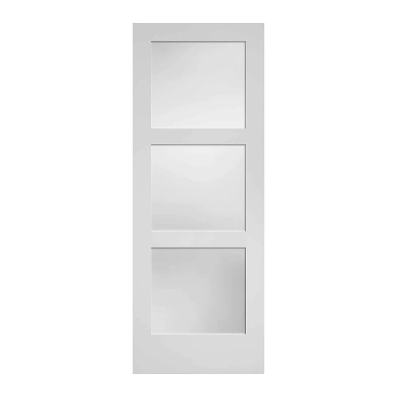 Porte Française de style Shaker à 3 verres laminés avec apprêt blanc, 30'' x 80''