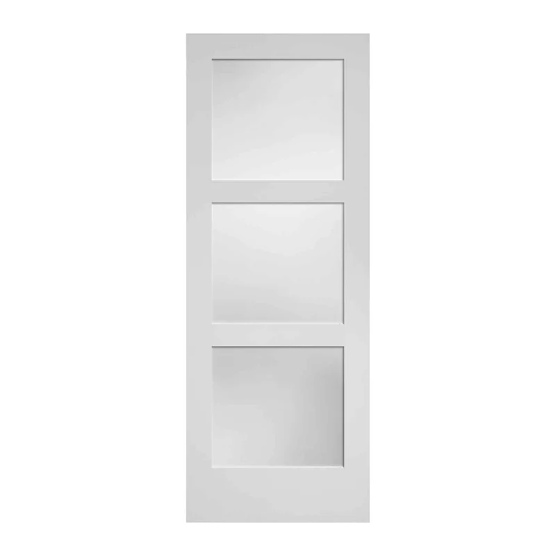 Porte Française de style Shaker à 3 verres laminés avec apprêt blanc, 32'' x 80''