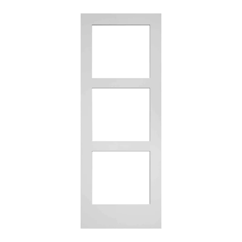 Porte Française de style Shaker à 3 verres clairs avec apprêt blanc, 24'' x 80''