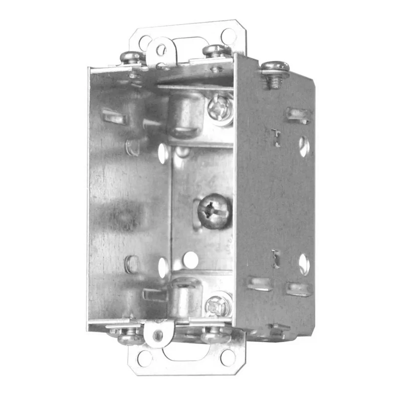 Boîte électrique rectangulaire regroupable pour (1) dispositif avec vis de mise à terre surélevée et pattes d'appui, 2'' de profondeur (10 po3)
