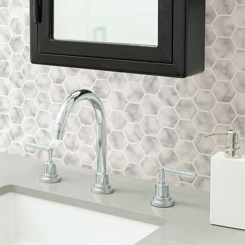 Dosseret "peler et coller" en marbre hexagonal, 4 unités