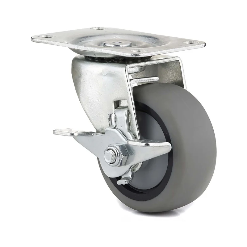 Roulette en caoutchouc thermoplastique gris et pivotante de 3'' avec frein